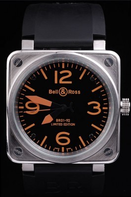 Black Rubber Band Top Quality Ross Black-Orange Brushed Steel Luxury 4197 Bell Ross Replica For Sale