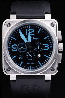 Black Rubber Band Top Quality Ross Black-Blue Brushed Steel Luxury 4203 Bell & Ross Replica