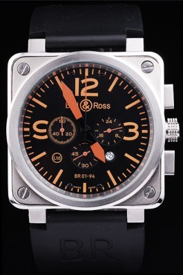 Black Rubber Band Top Quality Ross Brushed Steel Black-Orange Luxury 4201 Bell & Ross Replica