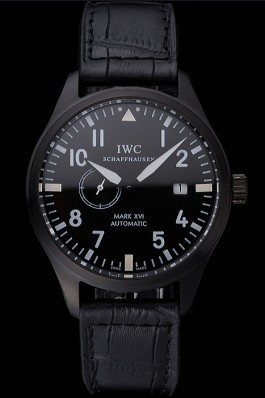 IWC Mark XVll Black Dial Black Stainless Steel Case Black Leather Strap Iwc Replica