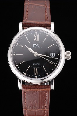IWC Portofino Black Dial Stainless Steel Case Brown Leather Strap Iwc Replica