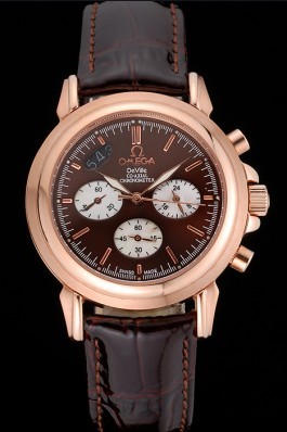 Brown Leather Band Top Quality Patent Snake Leather Rose Gold Men's Omega Deville Luxury 4669 Omega Replica Watch