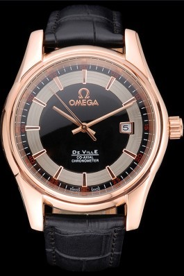 Omega DeVille Black Crocodile Leather Bracelet Black Dial Watch Omega Replica Watch