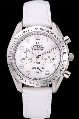 Omega Speedmaster Chronograph White Dial White Leather Bracelet 622452 Omega Speedmaster Replica