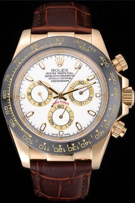 Replica Rolex Cosmograph Daytona Gold Case White Dial Brown Leather Bracelet 622633 Watches