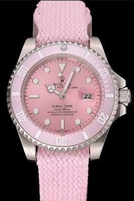 Replica Rolex Submariner Pink Dial Pink Bezel Pink Fabric Bracelet 1453866 Watches