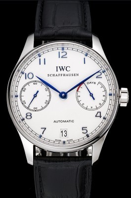 Swiss IWC Portuguese White Dial Blue Numerals Silver Case Black Leather Bracelet 1453913 Iwc Replica