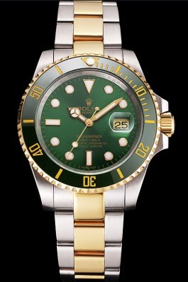 Swiss Replica Rolex Submariner Green Dial And Bezel Two Tone Steel Gold Bracelet Watches